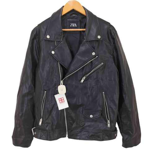 ザラ ZARA フェイクレザーダブルライダース メンズ L