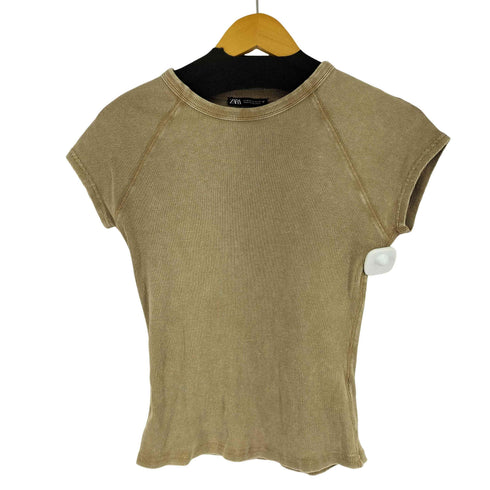 ザラ ZARA WASHED EFFECT RIBBED T-SHIRT レディース US M