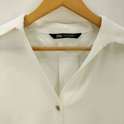 ザラ ZARA クレープ素材 ターンアップスリーブシャツ レディース import:M