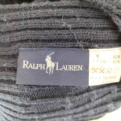 ラルフローレン RALPH LAUREN スモールポニー刺繍 ウールアクリル ケーブルニットマフラー レディース 70x150cm