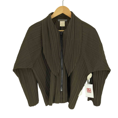 イッセイミヤケ ISSEY MIYAKE 80S 筆タグ ビッグ カラー プリーツ ジップアップ ジャケット レディース JPN:M