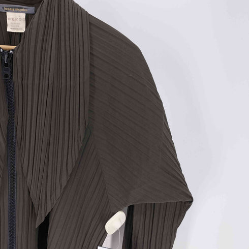 イッセイミヤケ ISSEY MIYAKE 80S 筆タグ ビッグ カラー プリーツ ジップアップ ジャケット レディース JPN:M