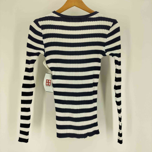ジェイクルー J.CREW 90S USA製 緑タグ ボーダー ワッフル Uネック コットン ニット セーター レディース import:S