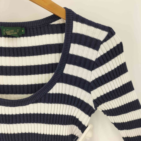ジェイクルー J.CREW 90S USA製 緑タグ ボーダー ワッフル Uネック コットン ニット セーター レディース import:S
