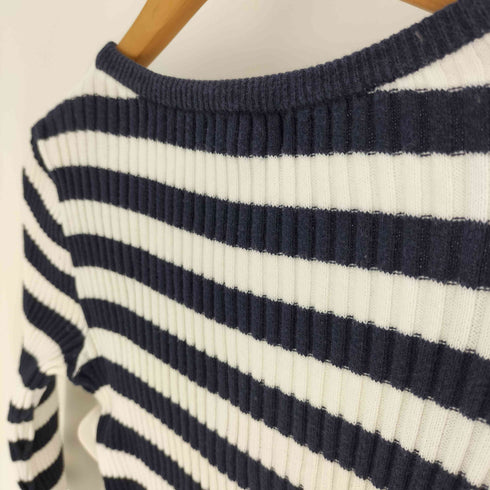 ジェイクルー J.CREW 90S USA製 緑タグ ボーダー ワッフル Uネック コットン ニット セーター レディース import:S