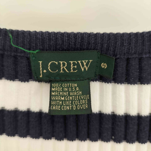 ジェイクルー J.CREW 90S USA製 緑タグ ボーダー ワッフル Uネック コットン ニット セーター レディース import:S