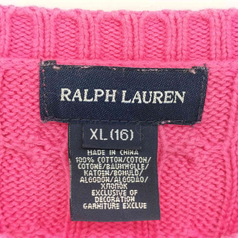 ラルフローレン RALPH LAUREN ポニー刺繍 フリル ケーブルニット セーター レディース import:XL
