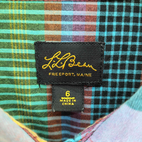 エルエルビーン L.L.Bean 筆記体タグ マドラスチェック ボタンダウン スタンドカラー シャツ L/S ワンピース レディース US:6