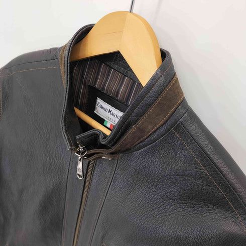 GIANNI MARIO LANO 本革 エルボーパッチ シングルライダースジャケット メンズ