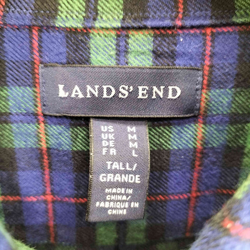 ランズエンド LANDS END タータンチェック ボタンダウン L/S ネルシャツ メンズ import:M