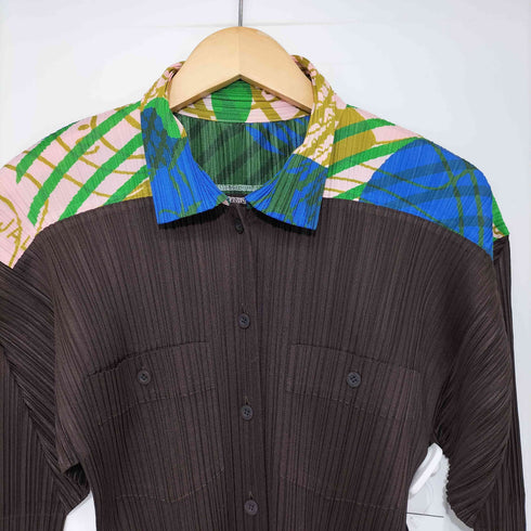 プリーツプリーズイッセイミヤケ PLEATS PLEASE ISSEY MIYAKE 総柄 マルチカラー L/S グラフィックプリーツシャツ レディース JPN:3