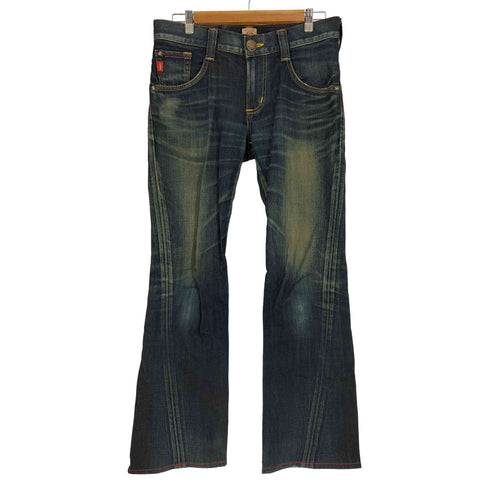 エドウィン EDWIN BLUE TRIP LEATHER FLAP FLAER レザーフラップ シンチバック ブーツカット デニム パンツ Y2K メンズ 30