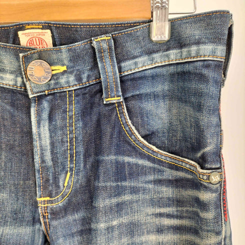 エドウィン EDWIN BLUE TRIP LEATHER FLAP FLAER レザーフラップ シンチバック ブーツカット デニム パンツ Y2K メンズ 30