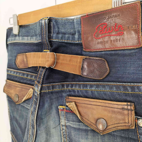 エドウィン EDWIN BLUE TRIP LEATHER FLAP FLAER レザーフラップ シンチバック ブーツカット デニム パンツ Y2K メンズ 30