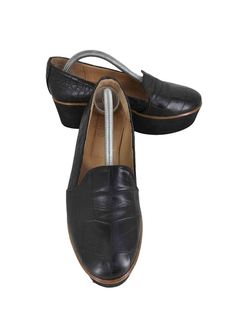 エムエムシックスメゾンマルタンマルジェラ MM6 Maison Martin Margiela クロコ型押し レザー厚底ローファー レザープラットフォームシューズ レディース 38
