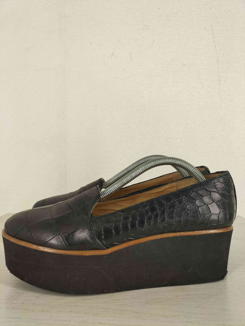 エムエムシックスメゾンマルタンマルジェラ MM6 Maison Martin Margiela クロコ型押し レザー厚底ローファー レザープラットフォームシューズ レディース 38