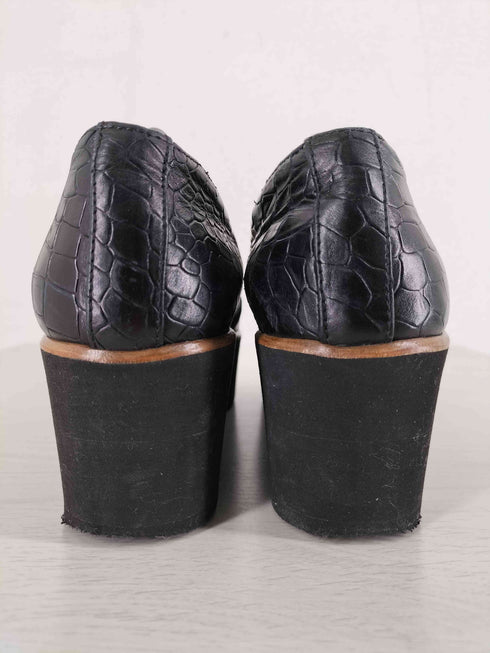 エムエムシックスメゾンマルタンマルジェラ MM6 Maison Martin Margiela クロコ型押し レザー厚底ローファー レザープラットフォームシューズ レディース 38