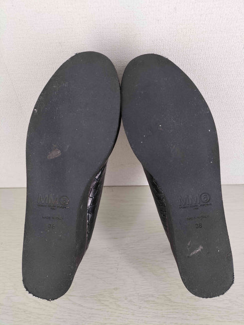 エムエムシックスメゾンマルタンマルジェラ MM6 Maison Martin Margiela クロコ型押し レザー厚底ローファー レザープラットフォームシューズ レディース 38