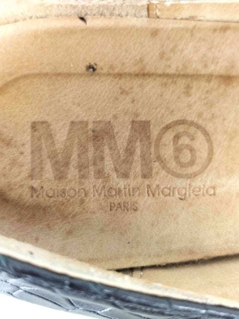 エムエムシックスメゾンマルタンマルジェラ MM6 Maison Martin Margiela クロコ型押し レザー厚底ローファー レザープラットフォームシューズ レディース 38