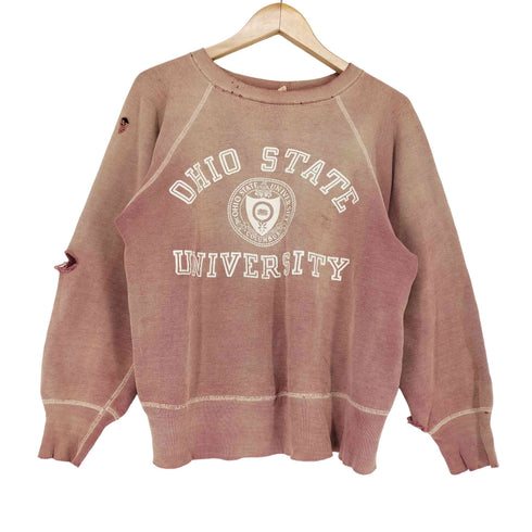 チャンピオン Champion 50S 大文字ランタグ OHIO STATE UNVERSITY ラバ―3段プリント ラグランスウェット 長リブ メンズ JPN:M