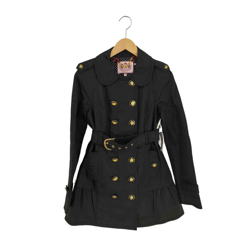 ジューシークチュール JUICY COUTURE 裏地ドット クラウンボタンダブルブレストミドルコート ウエストベルト付き レディース P