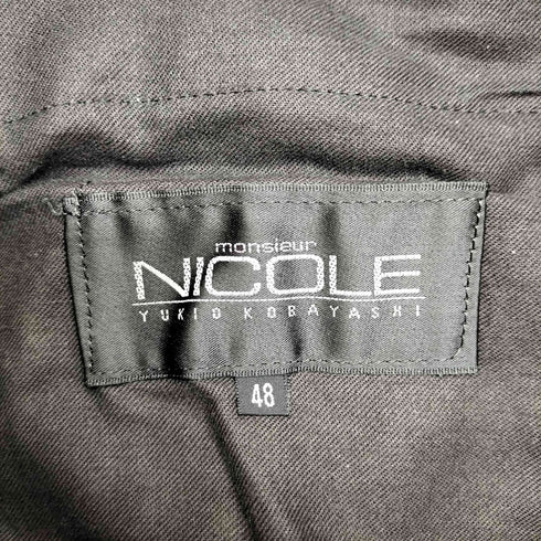 ムッシュ二コル MONSIEUR NICOLE 80-90S YUKIO KOBAYASHI期 レーヨン混 2タック ベルテッド ベロア 木目 総柄 ワイド テーパード パンツ メンズ JPN:48