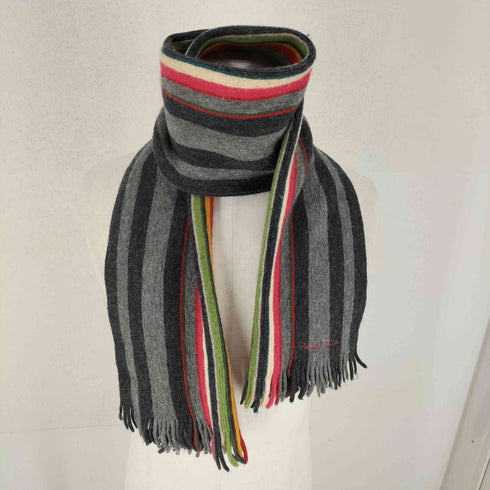ポールスミス Paul Smith マルチカラ―ストライプウールフリンジマフラー メンズ