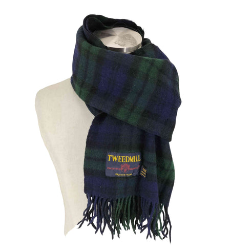 ツイードミル TWEEDMILL ブラックウォッチチェックラムウールフリンジマフラー メンズ