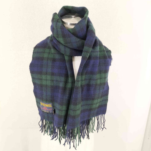 ツイードミル TWEEDMILL ブラックウォッチチェックラムウールフリンジマフラー メンズ