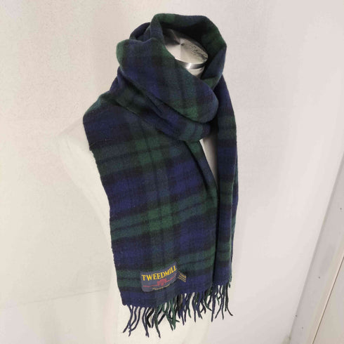 ツイードミル TWEEDMILL ブラックウォッチチェックラムウールフリンジマフラー メンズ