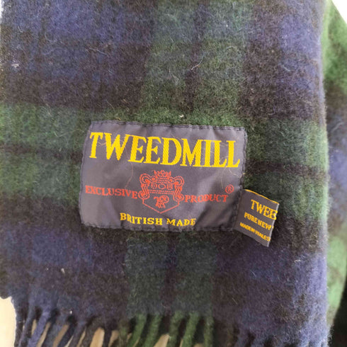 ツイードミル TWEEDMILL ブラックウォッチチェックラムウールフリンジマフラー メンズ