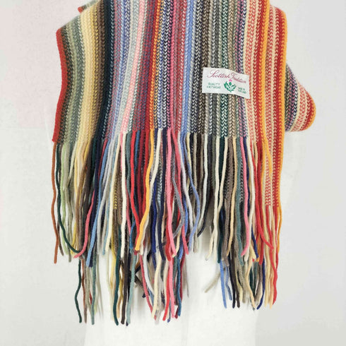 SCOTTISH TRADITION MADE IN SCOTLAND マルチカラーストライプフリンジマフラー メンズ