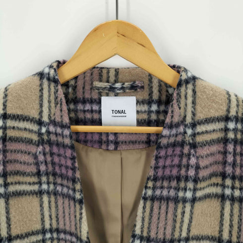 トナル TONAL シャギーチェックノーカラーコート レディース JPN:38