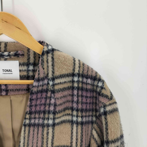 トナル TONAL シャギーチェックノーカラーコート レディース JPN:38