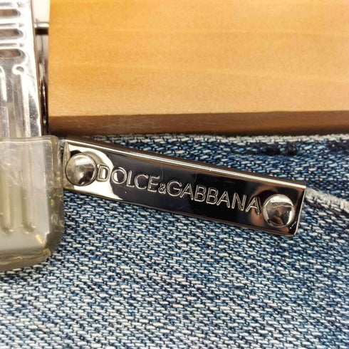 ドルチェアンドガッバーナ DOLCE&GABBANA イタリア製 ロゴプレート ダメージ加工 デニム ストレート パンツ レディース EUR:44-46