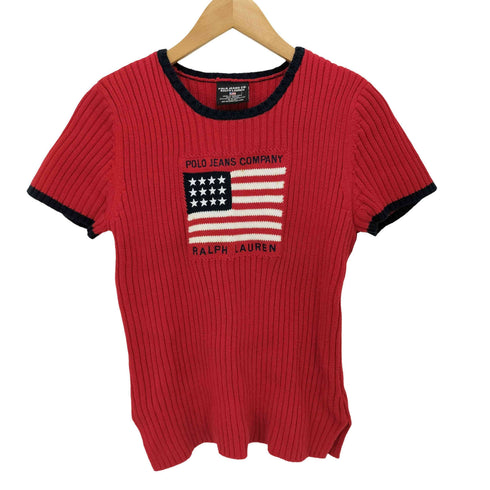 ポロジーンズカンパニーラルフローレン POLO JEANS COMPANY RALPH LAUREN 星条旗ショートスリーブコットンニット レディース JPN:L