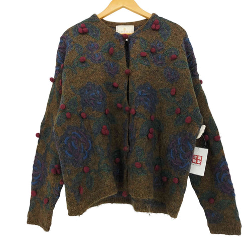 EXPRESS TRICOT 90S ボタニカル モヘヤ シャギー ニット カーディガン レディース import:M