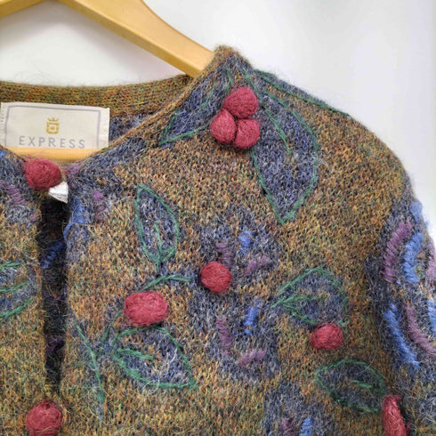 EXPRESS TRICOT 90S ボタニカル モヘヤ シャギー ニット カーディガン レディース import:M