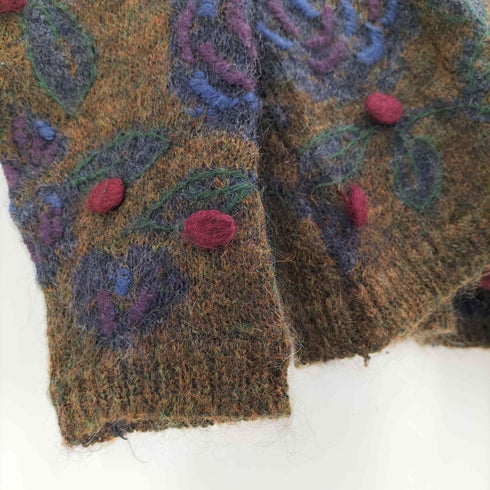 EXPRESS TRICOT 90S ボタニカル モヘヤ シャギー ニット カーディガン レディース import:M