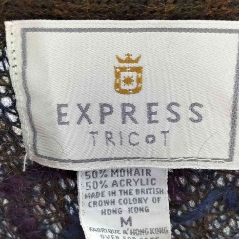 EXPRESS TRICOT 90S ボタニカル モヘヤ シャギー ニット カーディガン レディース import:M