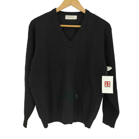 バーバリーズ BURBERRYS 80-90S 白タグ WOOL & CASHMERE カシミヤ 30% ウール ケーブル デザイン Vネック ニット レディース import:L