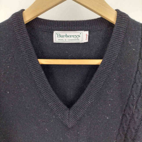 バーバリーズ BURBERRYS 80-90S 白タグ WOOL & CASHMERE カシミヤ 30% ウール ケーブル デザイン Vネック ニット レディース import:L