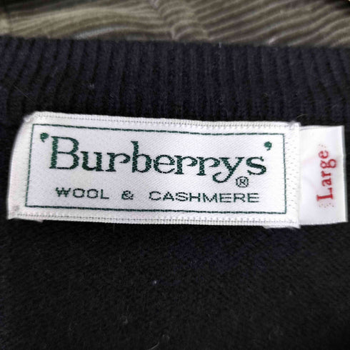 バーバリーズ BURBERRYS 80-90S 白タグ WOOL & CASHMERE カシミヤ 30% ウール ケーブル デザイン Vネック ニット レディース import:L