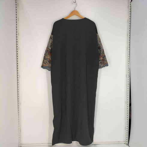 アンティカキヌ antiqua KINU 袖チュール刺繍 ロングワンピース レディース L-XXL