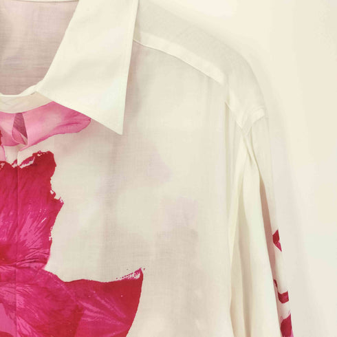 ヨウジヤマモトプールオム Yohji Yamamoto POUR HOMME 24AW CELLULOSE PINK FLOWER DESIGNED BLOUSE LOOK 41-42 セルロース ピンク フラワー デザイン ブラウス メンズ JPN:3
