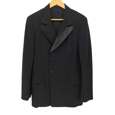 ヨウジヤマモトプールオム Yohji Yamamoto POUR HOMME 13AW レザー パッチワーク ウール ショート コート メンズ JPN:2