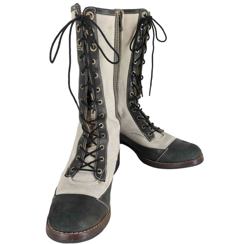 ティンバーランド Timberland キャンバス地 サイドジップ レースアップロングブーツ レディース 9