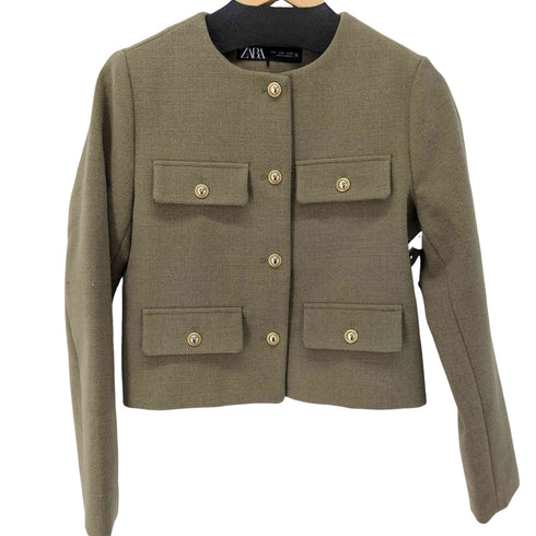 ザラ ZARA フラップクロップドジャケット ゴールドボタン ブレザー レディース S