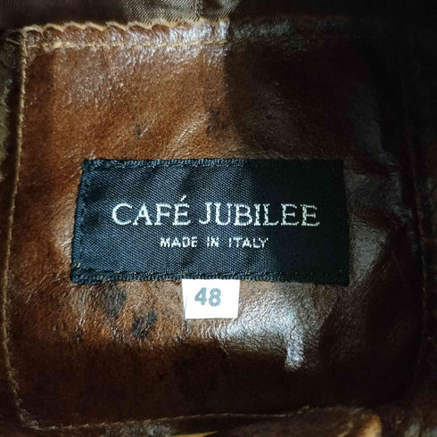 CAFE JUBILEE イタリア製 総柄 エルボーパッチ レザージャケット メンズ 48