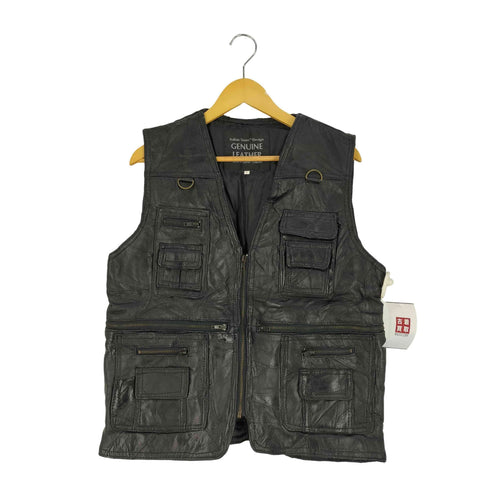 Italian Stone レザー パッチワーク ユーティリティベスト メンズ import:L